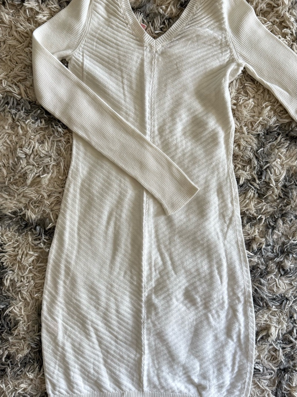 Victoria's Secret Cream V-Neck Ribbed Sweater Dress